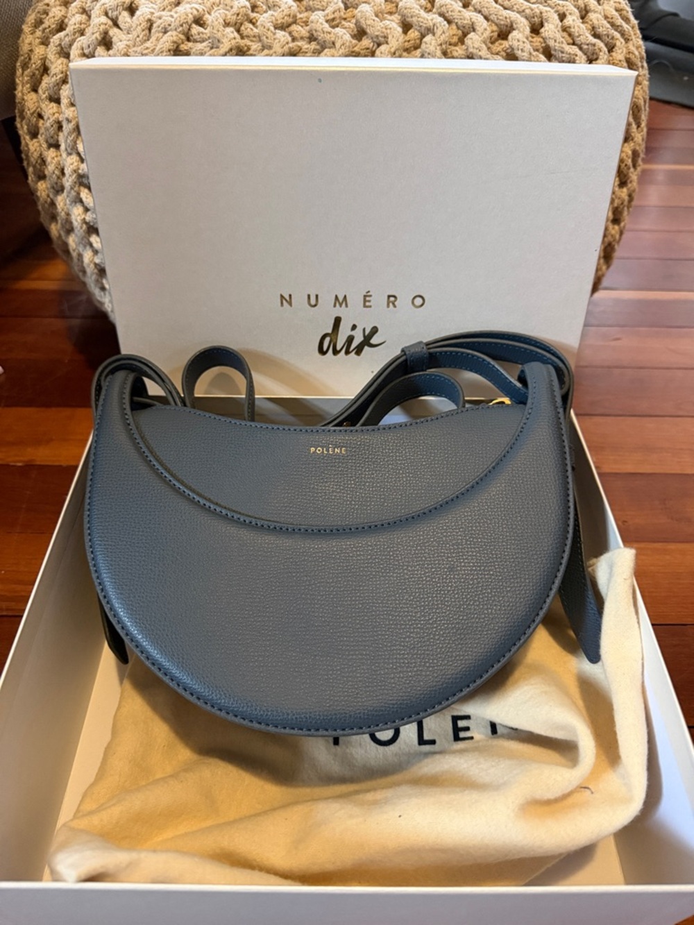 Authentic Numéro Dix Crescent Crossbody Bag in Slate Blue